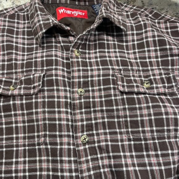 Wrangler Mens ButtonUp Insulated Flannel Shirt Quilt Lined Jacket Black Plaid XL - Picture 4 of 6